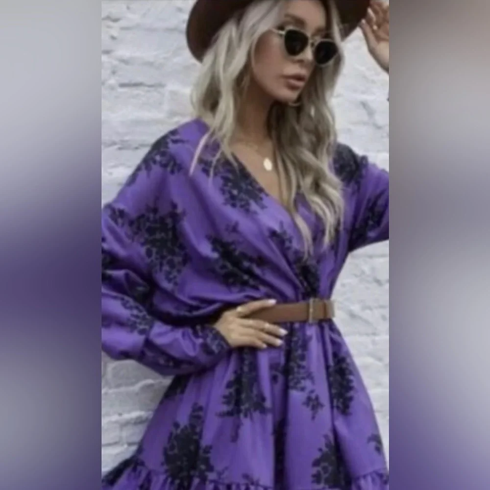 BLOGGERS FAVE/ ZARA DRESSES PURPLE/FLORAL PRINT SZ S - Picture 2 of 13